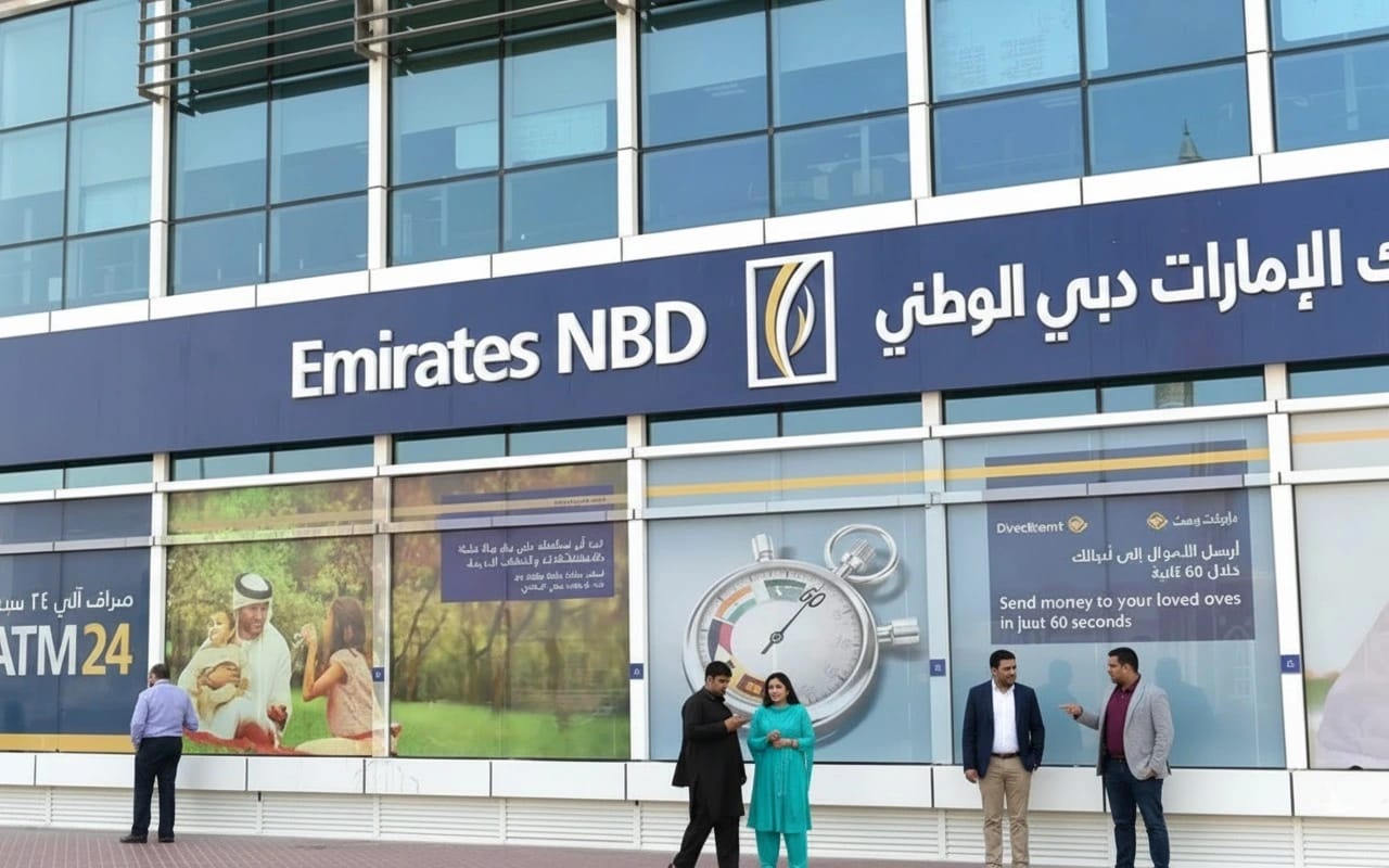 Business consultant helping client open a bank account in Dubai.