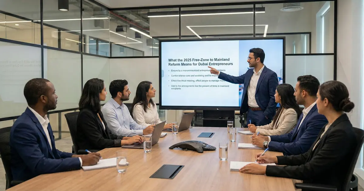 Dubai entrepreneurs reviewing 2025 free-zone