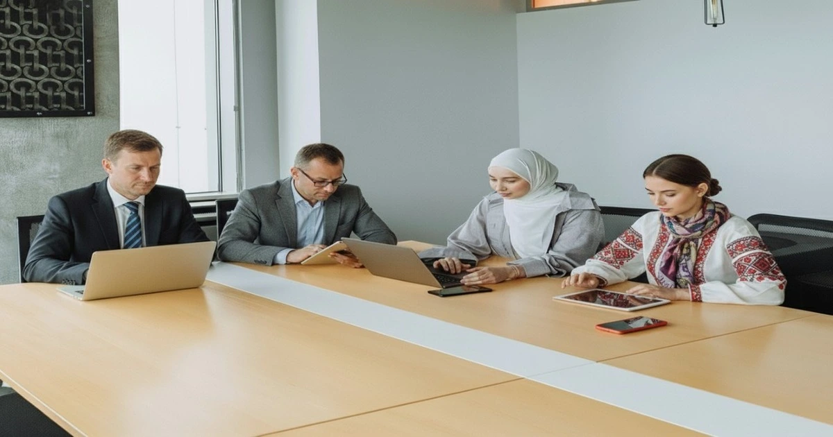Entrepreneur setting up virtual office